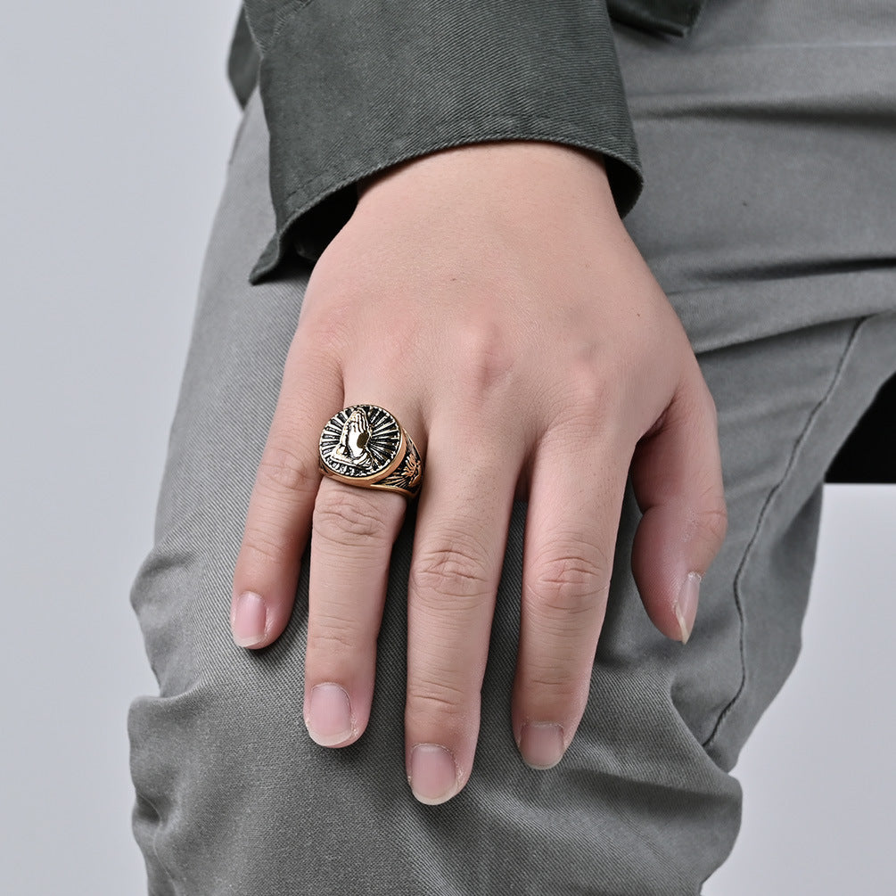 Prayer Hands Stainless Steel Ring Ring