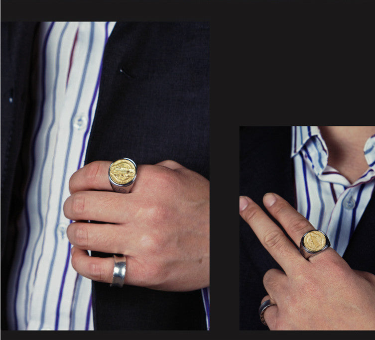 St. Benedict In Titanium And Brass Ring